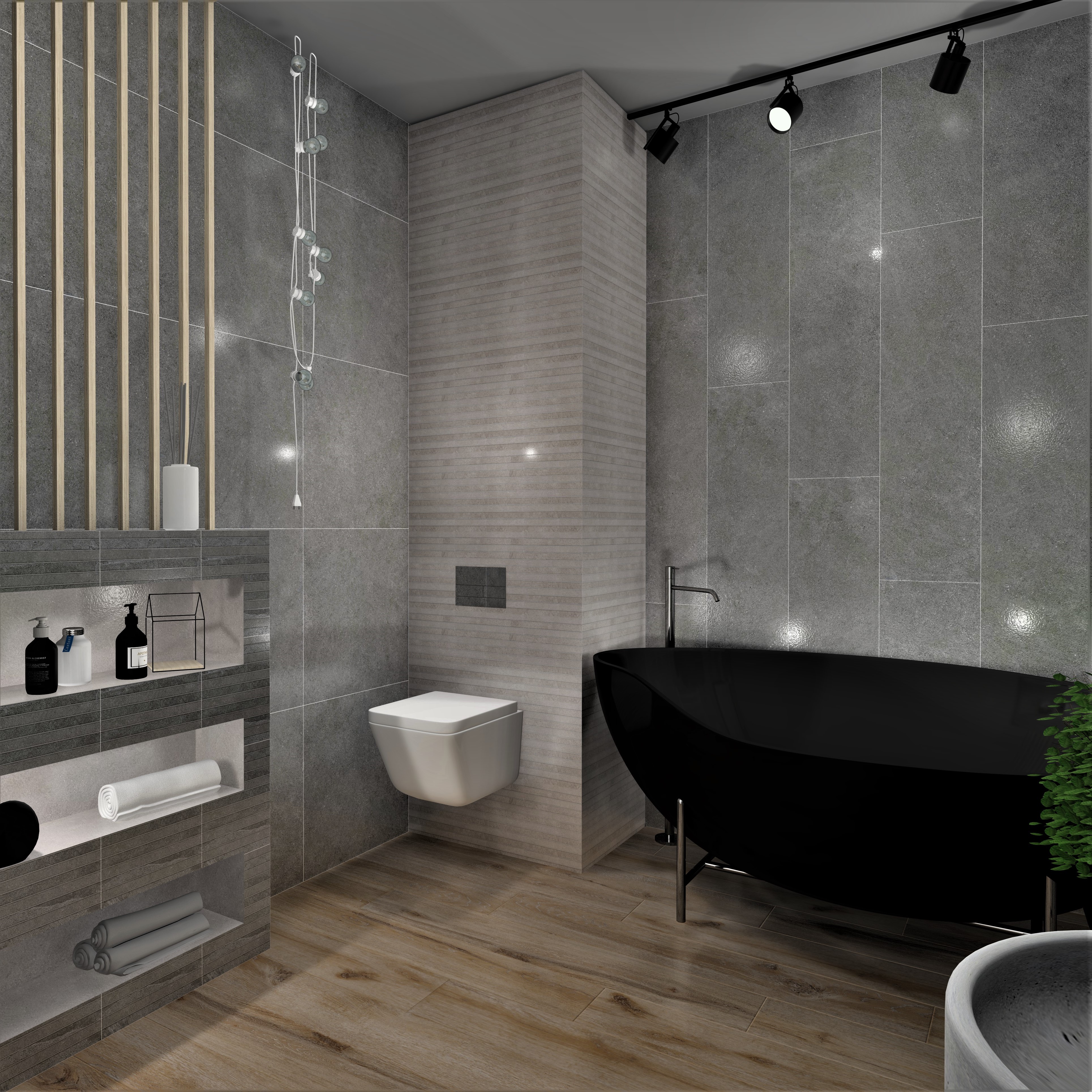 Estima. Проект Минималистичная ванная с деревянным полом #240921