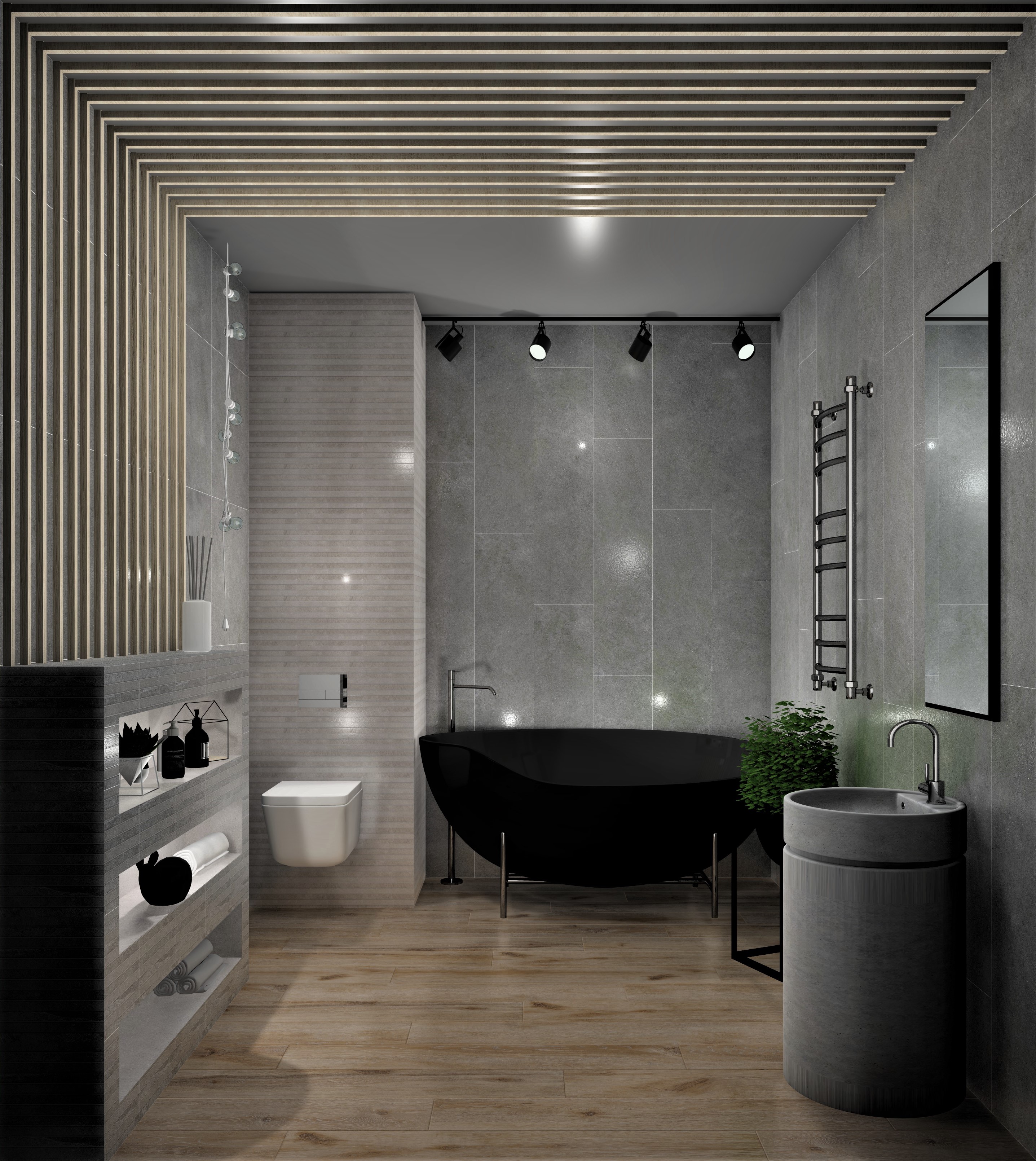 Estima. Проект Минималистичная ванная с деревянным полом #240921